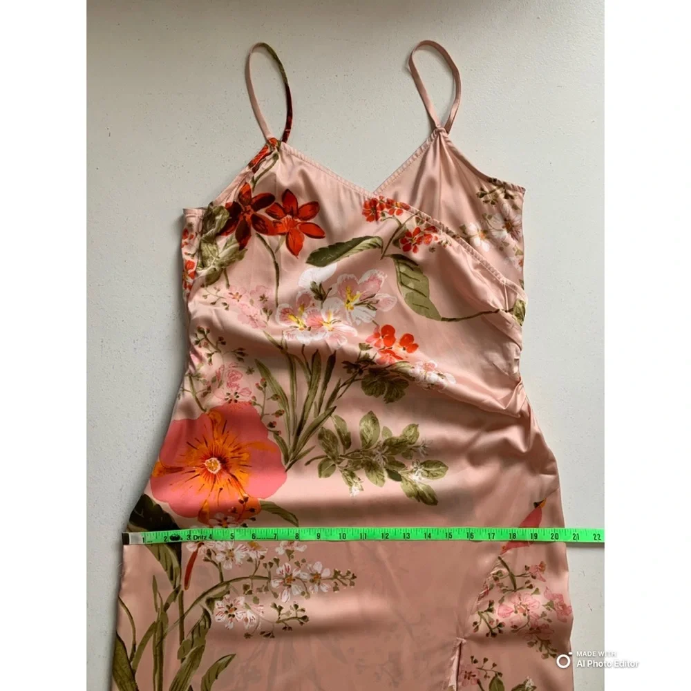 Lulu's Pink Floral Midi Slip Dress with Orange Floral Accents NWOT - Picture 15 of 16
